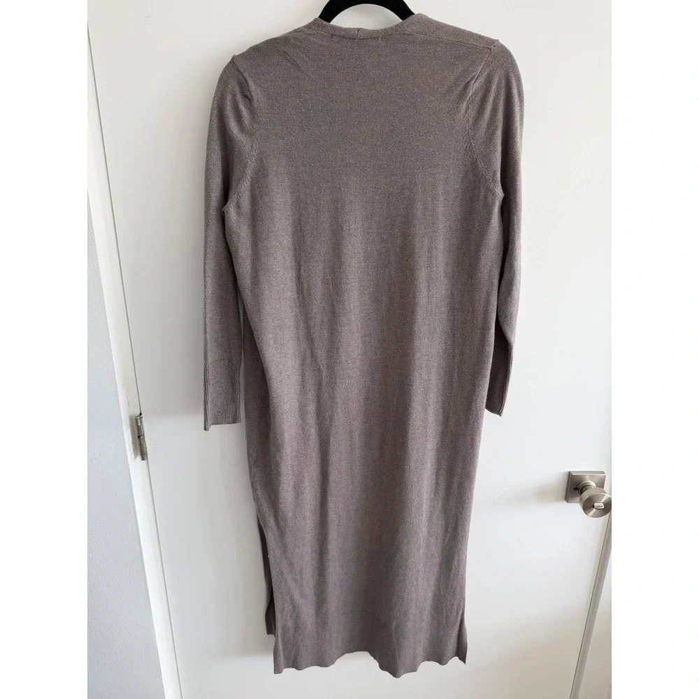 Zara Long Knit Duster Cardigan Taupe Gray Open Front Lightweight Size S